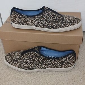 Keds Black And Tan Leopard Print Slip-On Sneakers Womens 7.5